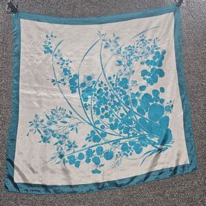 Vintage Style Floral Abstract Teal,Blue,White Silk Scarf Jackie O, Nature,Classy